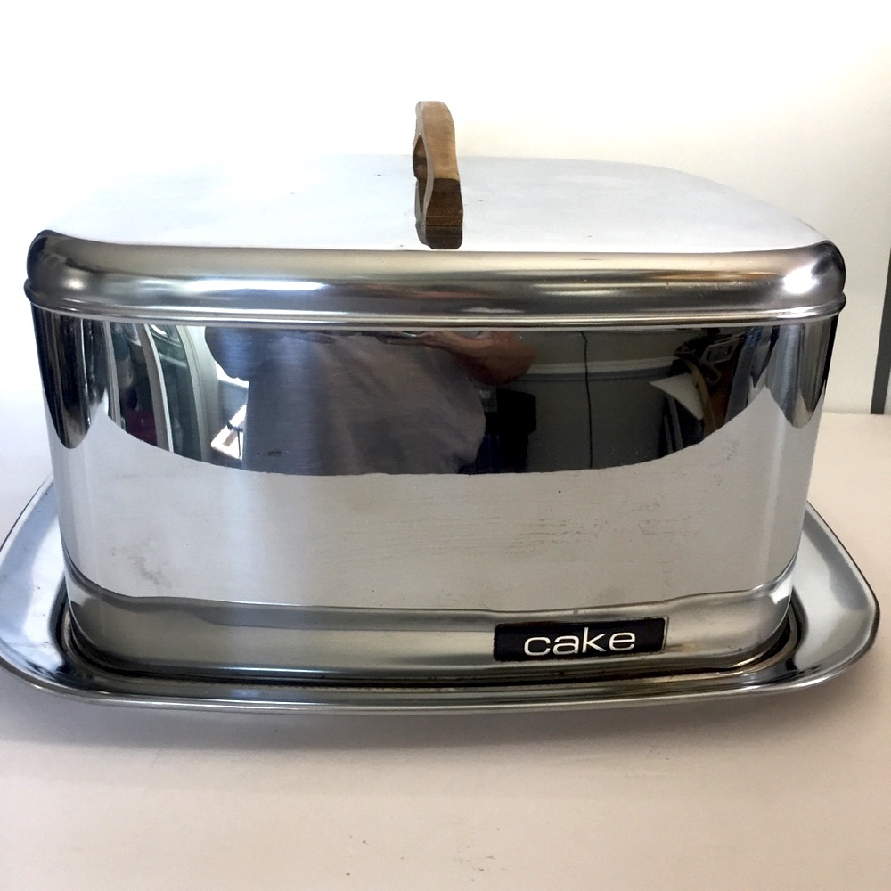 Vintage cake plate & lid stainless Mid century mod MCM